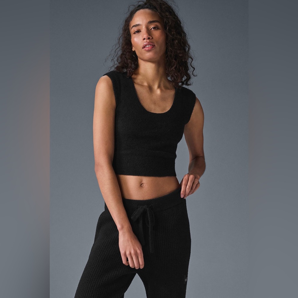 Alo Yoga Black Snuggle Up Sweater Short Sleeve
